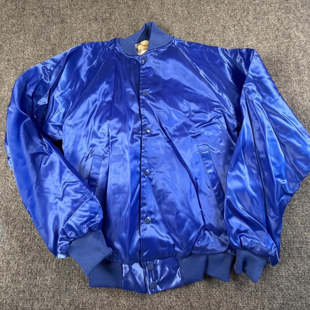 Auburn Sportswear Vintage Blue Satin Mens Bomber Jacket Small USA Made 1507
